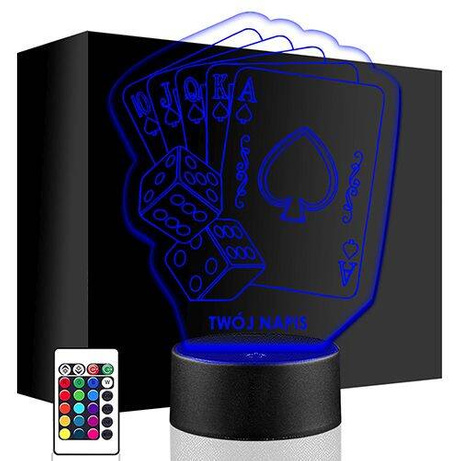 LAMPKA NOCNA LED KARTY DO GRY 3D + PILOT prezent URODZINY statuetka