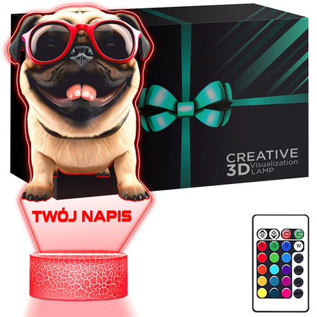 LAMPKA NOCNA LED 3D z imieniem PIESEK PIES MOPS prezent dla dziecka URODZINY statuetka + pilot