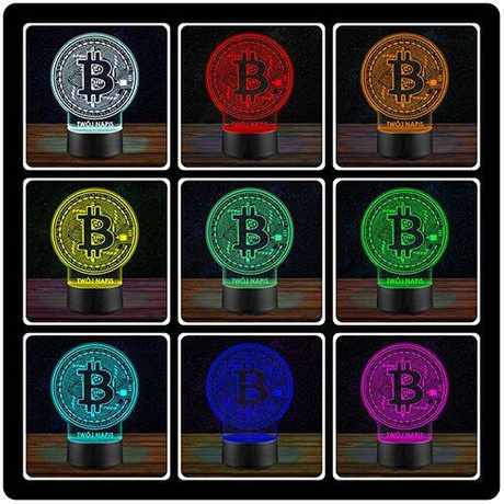 LAMPKA NOCNA LED BITCOIN KRYPTOWALUTY 3D + PILOT prezent URODZINY statuetka
