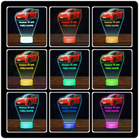 LAMPKA NOCNA LED 3D AUTO Porsche 911 GT3 prezent dla dziecka URODZINY statuetka + pilot