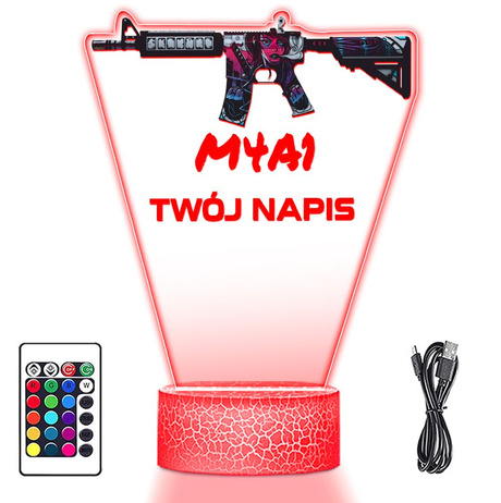 LAMPKA NOCNA LED 3D KARABIN MILITARIA BROŃ M4A1 prezent dla dziecka URODZINY statuetka + pilot