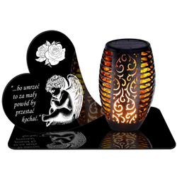 ZNICZ SOLARNY LED WIECZNY PODSTAWKA NA CMENTARZ GRÓB Serce EFEKT PŁOMIENIA