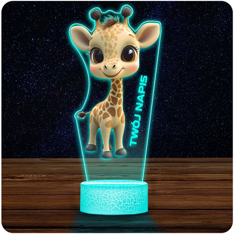 LAMPKA NOCNA LED 3D z imieniem ŻYRAFA ZWIERZĘ ZOO prezent dla dziecka URODZINY statuetka + pilot