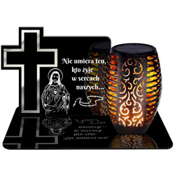 ZNICZ SOLARNY LED WIECZNY PODSTAWKA NA CMENTARZ GRÓB Krzyż EFEKT PŁOMIENIA