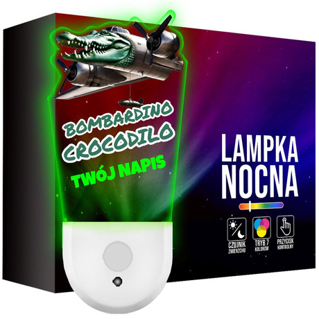 Lampka Nocna LED dla Dziecka BOMBARDINO CROCODILO kontaktu gniazdka CZUJNIK