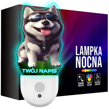Lampka Nocna LED dla Dziecka PIESEK Husky DOG do kontaktu gniazdka CZUJNIK