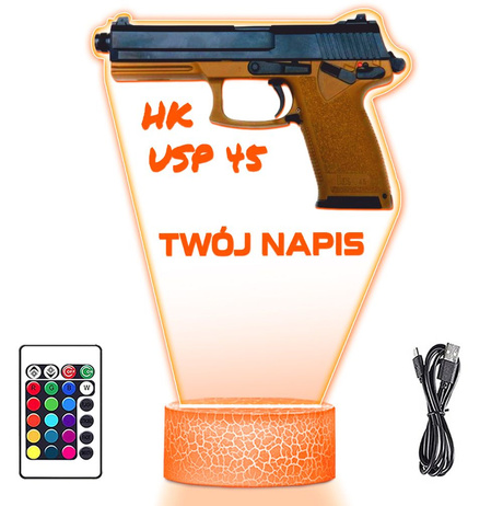LAMPKA NOCNA LED 3D KARABIN BROŃ PISTOLET HK prezent dla dziecka URODZINY statuetka + pilot