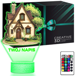 LAMPKA NOCNA LED 3D DOMEK CHATKA Z BAJKI prezent dla dziecka URODZINY statuetka + pilot