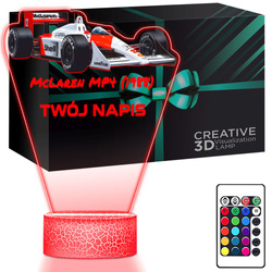 LAMPKA NOCNA LED 3D auto McLaren MP4 bolid F1 prezent dla dziecka URODZINY statuetka + pilot