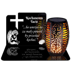 ZNICZ SOLARNY LED WIECZNY PODSTAWKA NA CMENTARZ GRÓB Krzyż EFEKT PŁOMIENIA DLA TATY