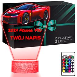 LAMPKA NOCNA LED 3D AUTO FERRARI F80 prezent dla dziecka URODZINY statuetka + pilot