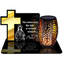 ZNICZ SOLARNY LED WIECZNY PODSTAWKA NA CMENTARZ GRÓB Krzyż EFEKT PŁOMIENIA