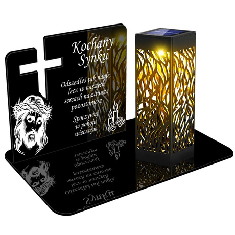 ZNICZ SOLARNY LED WIECZNY PODSTAWKA NA CMENTARZ GRÓB lampka Krzyż 3D DLA SYNA