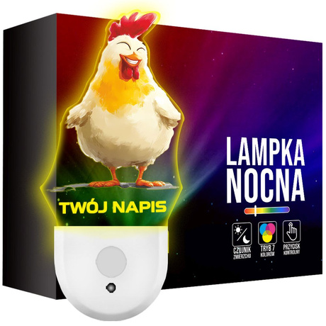Lampka Nocna LED dla Dziecka Kogut Kura Kurka Rolnika do gniazdka CZUJNIK