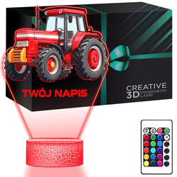LAMPKA NOCNA LED 3D z imieniem Traktor Ciągnik prezent dla dziecka URODZINY statuetka + pilot