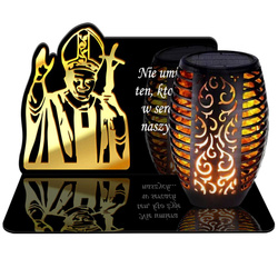 ZNICZ SOLARNY LED WIECZNY PODSTAWKA NA CMENTARZ GRÓB Papież EFEKT PŁOMIENIA