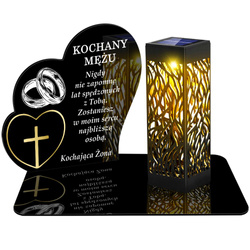 ZNICZ SOLARNY LED WIECZNY PODSTAWKA NA CMENTARZ GRÓB lampka Serce 3D DLA MĘŻA