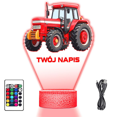 LAMPKA NOCNA LED 3D z imieniem Traktor Ciągnik prezent dla dziecka URODZINY statuetka + pilot