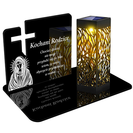ZNICZ SOLARNY LED WIECZNY PODSTAWKA NA CMENTARZ GRÓB lampka Krzyż 3D DLA RODZICÓW