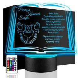 LAMPKA NOCNA LED PREZENT NA KOMUNIĘ ŚWIĘTĄ KOMUNIA PAMIĄTKA STATUETKA obraz