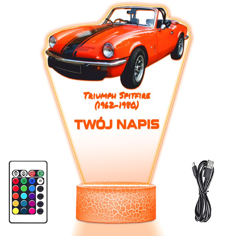 LAMPKA NOCNA LED 3D AUTO Triumph Spitfire prezent dla dziecka URODZINY statuetka + pilot