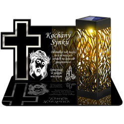 ZNICZ SOLARNY LED WIECZNY PODSTAWKA NA CMENTARZ GRÓB lampka Krzyż 3D DLA SYNA