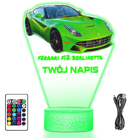 LAMPKA NOCNA LED 3D AUTO FERRARI F12 prezent dla dziecka URODZINY statuetka + pilot