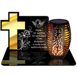 ZNICZ SOLARNY LED WIECZNY PODSTAWKA NA CMENTARZ GRÓB Krzyż EFEKT PŁOMIENIA