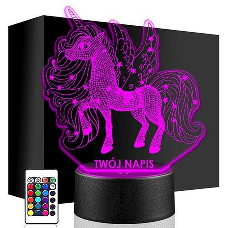 LAMPKA NOCNA LED UNICORN JEDNOROŻEC 3D + PILOT prezent URODZINY statuetka