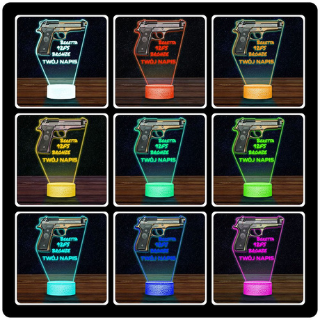 LAMPKA NOCNA LED 3D KARABIN BROŃ PISTOLET Beretta prezent dla dziecka URODZINY statuetka + pilot