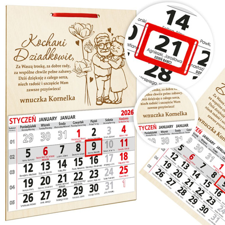 PREZENT NA DZIEŃ BABCI I DZIADKA DUŻY KALENDARZ PERSONALIZOWANY ŻYCZENIA 2026 DLA DZIADKÓW