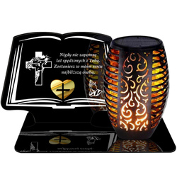 ZNICZ SOLARNY LED WIECZNY PODSTAWKA NA CMENTARZ GRÓB Księga EFEKT PŁOMIENIA DLA MĘŻA