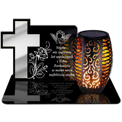 ZNICZ SOLARNY LED WIECZNY PODSTAWKA NA CMENTARZ GRÓB Krzyż EFEKT PŁOMIENIA