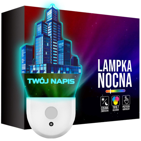 Lampka Nocna LED dla Dziecka Miasto Wieżowce kontaktu gniazdka CZUJNIK