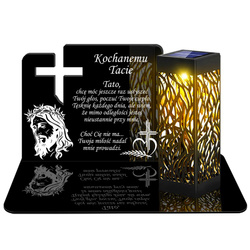 ZNICZ SOLARNY LED WIECZNY PODSTAWKA NA CMENTARZ GRÓB lampka Krzyż 3D DLA TATY