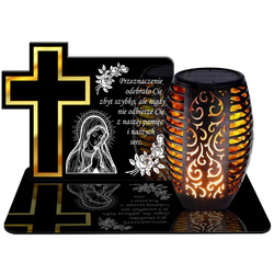 ZNICZ SOLARNY LED WIECZNY PODSTAWKA NA CMENTARZ GRÓB Krzyż EFEKT PŁOMIENIA