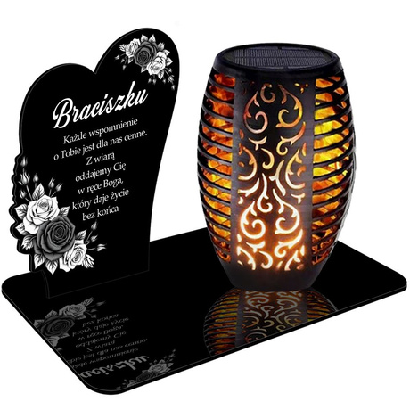 ZNICZ SOLARNY LED WIECZNY PODSTAWKA NA CMENTARZ GRÓB Krzyż EFEKT PŁOMIENIA dla Brata