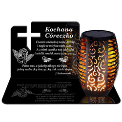 ZNICZ SOLARNY LED WIECZNY PODSTAWKA NA CMENTARZ GRÓB Krzyż EFEKT PŁOMIENIA DLA CÓRKI