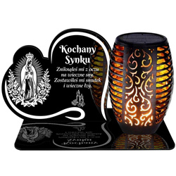 ZNICZ SOLARNY LED WIECZNY PODSTAWKA NA CMENTARZ GRÓB Serce EFEKT PŁOMIENIA DLA SYNA