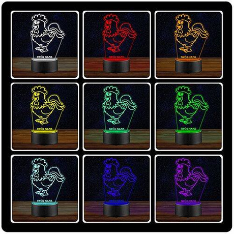 LAMPKA NOCNA LED KOGUT KURA KURCZAK 3D +PILOT prezent URODZINY statuetka
