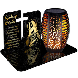 ZNICZ SOLARNY LED WIECZNY PODSTAWKA NA CMENTARZ GRÓB Aniołek EFEKT PŁOMIENIA dla DZIADKA