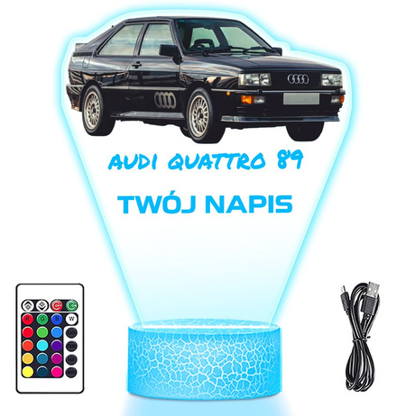 LAMPKA NOCNA LED 3D AUDI QUATTRO 89 SAMOCHÓD prezent dla dziecka URODZINY statuetka + pilot