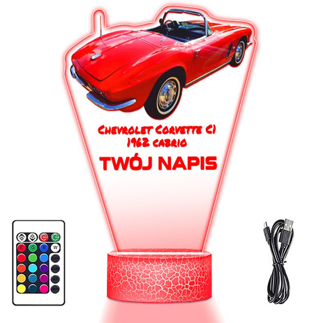LAMPKA NOCNA LED 3D AUTO Chevrolet Corvette C1 prezent dla dziecka URODZINY statuetka + pilot
