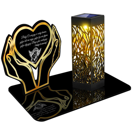 SOLARNY ZNICZ LED AŻUROWY PODSTAWKA STATUETKA NA CMENTARZ GRÓB DUŻA SERCE 
