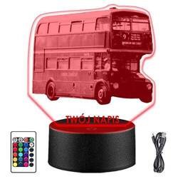 LAMPKA NOCNA LED AUTOBUS PIĘTROWY 3D +PILOT prezent URODZINY statuetka