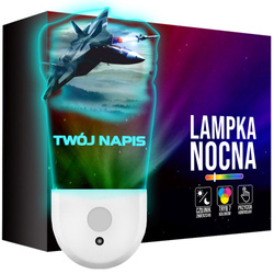 Lampka Nocna LED dla Dziecka SAMOLOT ODRZUTOWIEC kontaktu gniazdka CZUJNIK