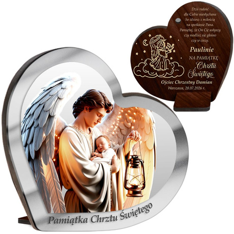 OBRAZEK Z ANIOŁKIEM PAMIĄTKA CHRZTU ŚWIĘTEGO PREZENT NA CHRZEST Z GRAWEREM