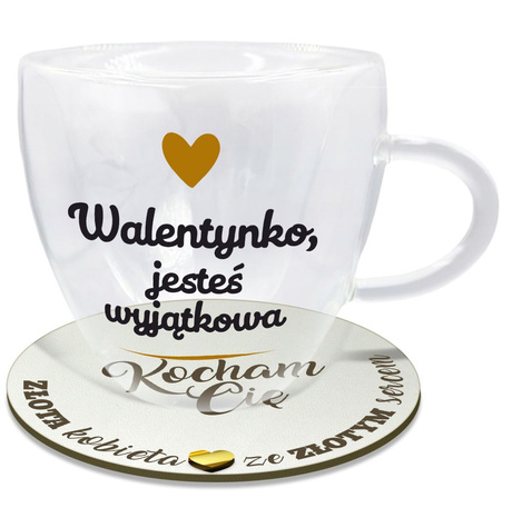 SZKLANKA TERMICZNA SERCE PODKŁADKA PREZENT NA WALENTYNKI DLA DZIEWCZYNY