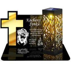 ZNICZ SOLARNY LED WIECZNY PODSTAWKA NA CMENTARZ GRÓB lampka Krzyż 3D DLA SYNA