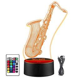 LAMPKA NOCNA LED SAKSOFON INSTRUMENT 3D + PILOT prezent URODZINY statuetka